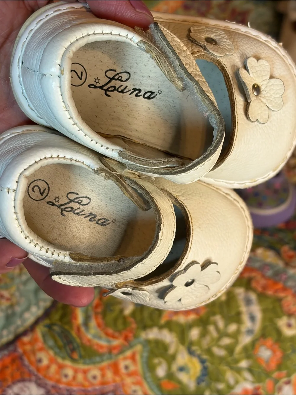 Girls White Leather Mary Janes & Lavender Heart-Print Canvas Shoes Set